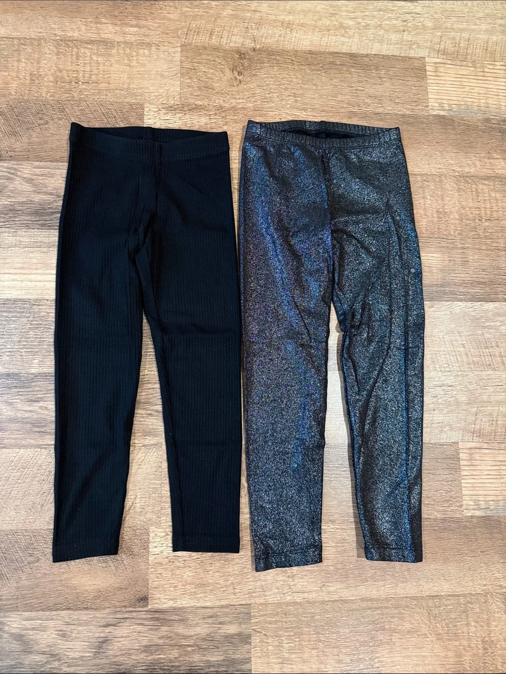 Girls' Black Ribbed and Black Shimmer Leggings - Pack of 2 - Size 5